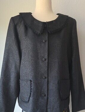 Vintage Cactus Flower Black Women Button-Up Jacket Blazer Peter Pan Collar Goth